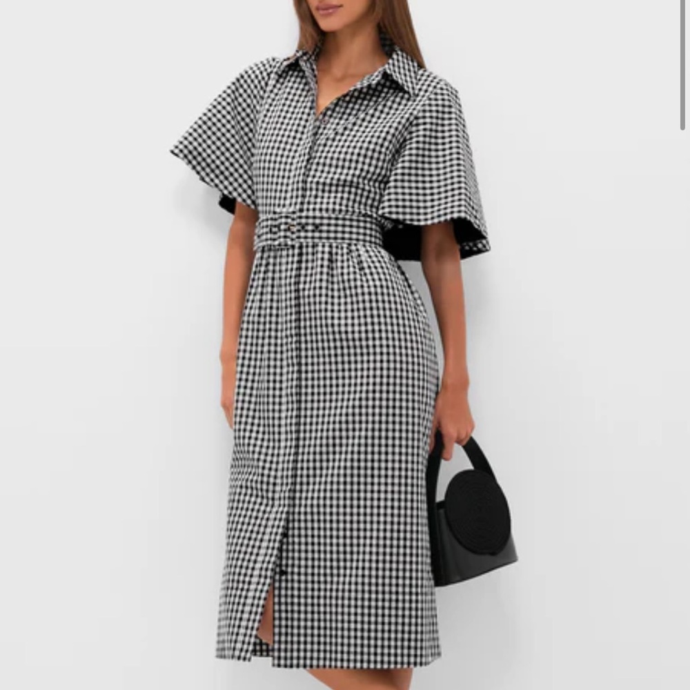 Tuckernuck Black and White Gingham Midi Shirt Dress